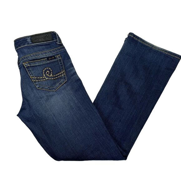 Y2K Seven7 Jeans Women’s Sz 29 Low Rise Bootcut Dark Wash Stretch Embroidered - Picture 2 of 11